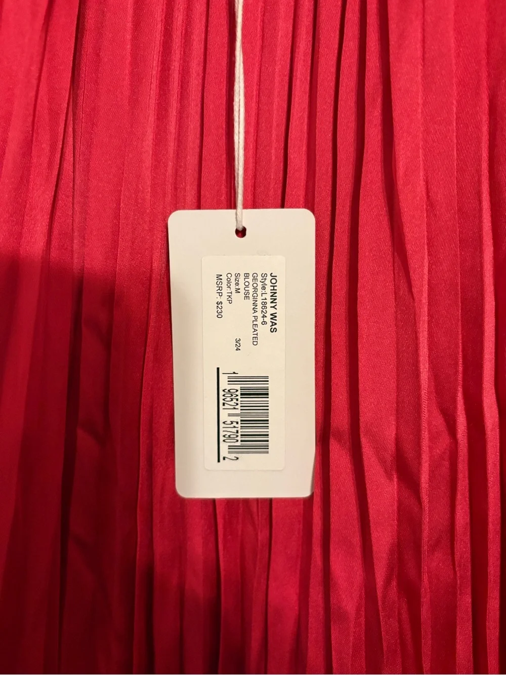 Jade JOHNNY WAS Women's Red Pleated Puff-Sleeve Top